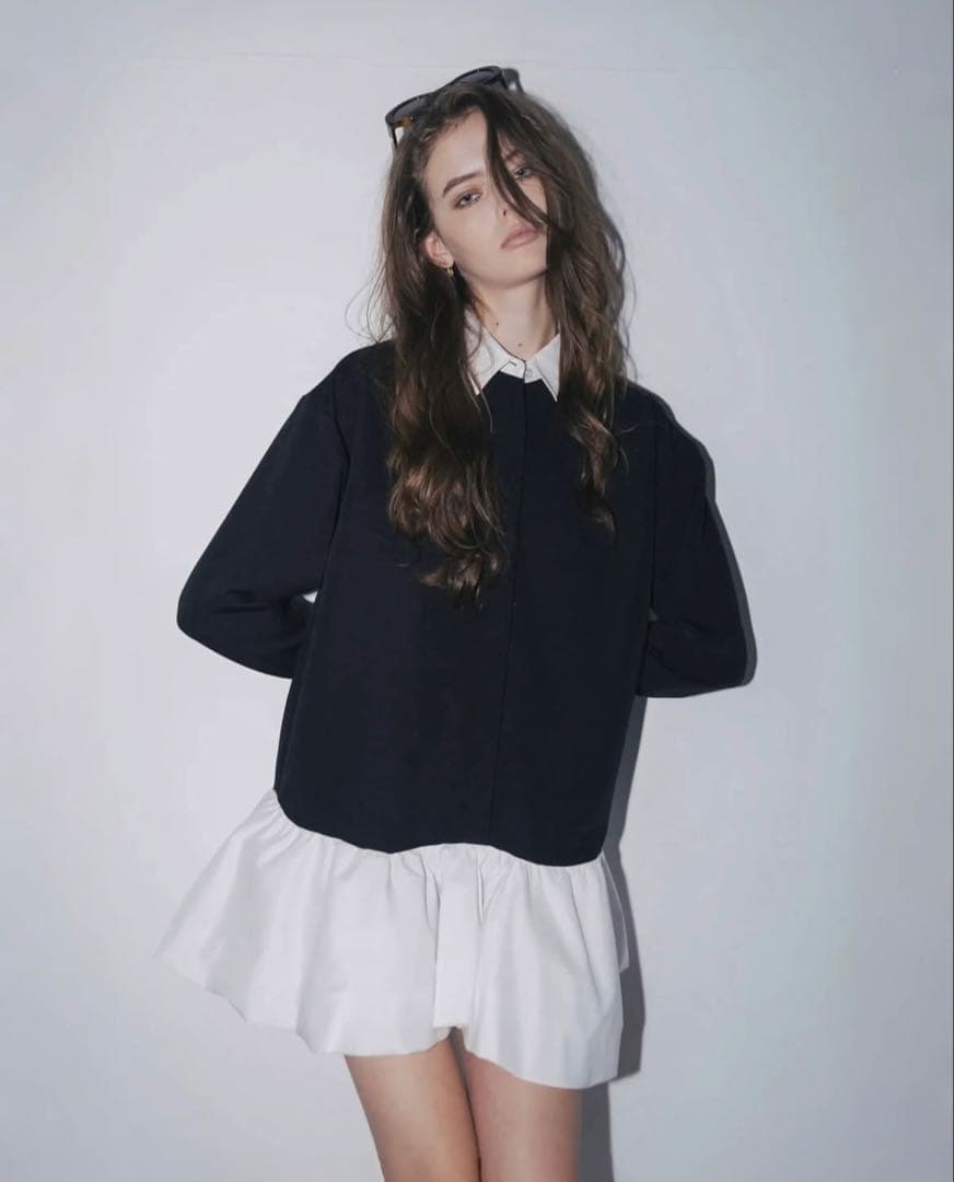 ネイビー/ホワイト シャツドレス THETOE