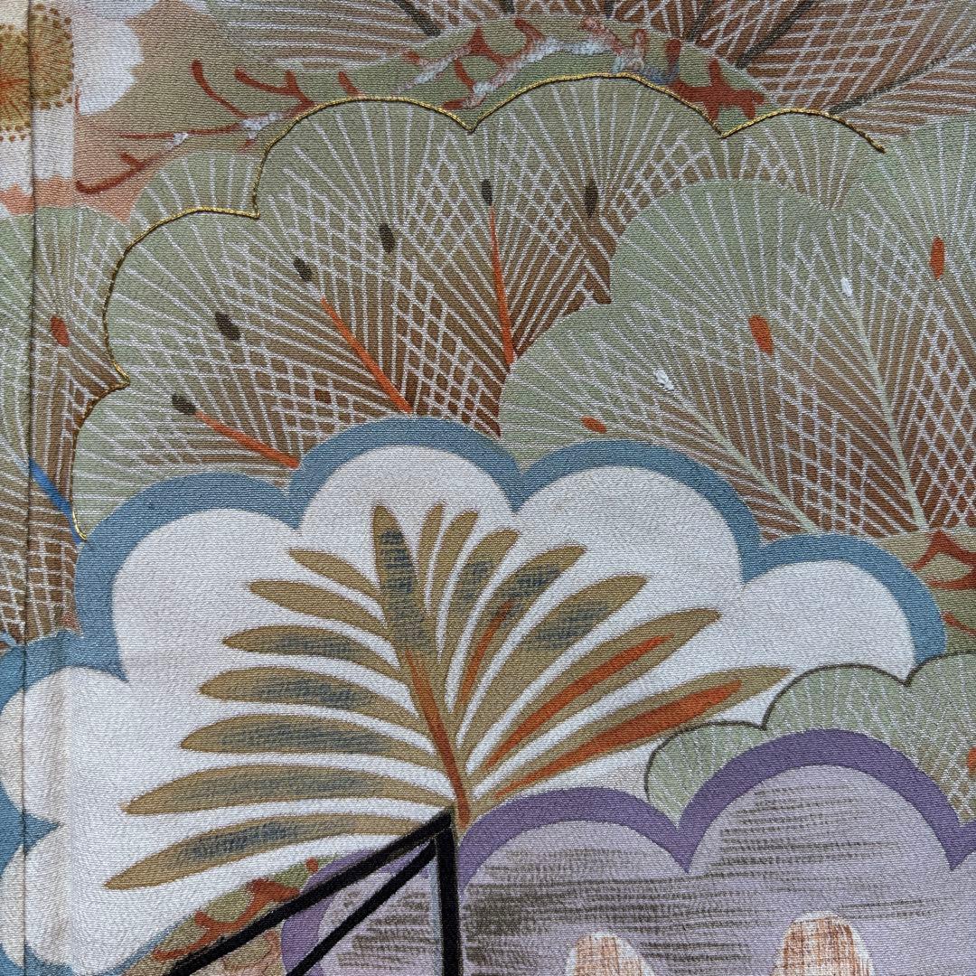 アンティーク振袖 薄紫　おしどり御所車文様ヴィンテージ正絹淡色はんなり