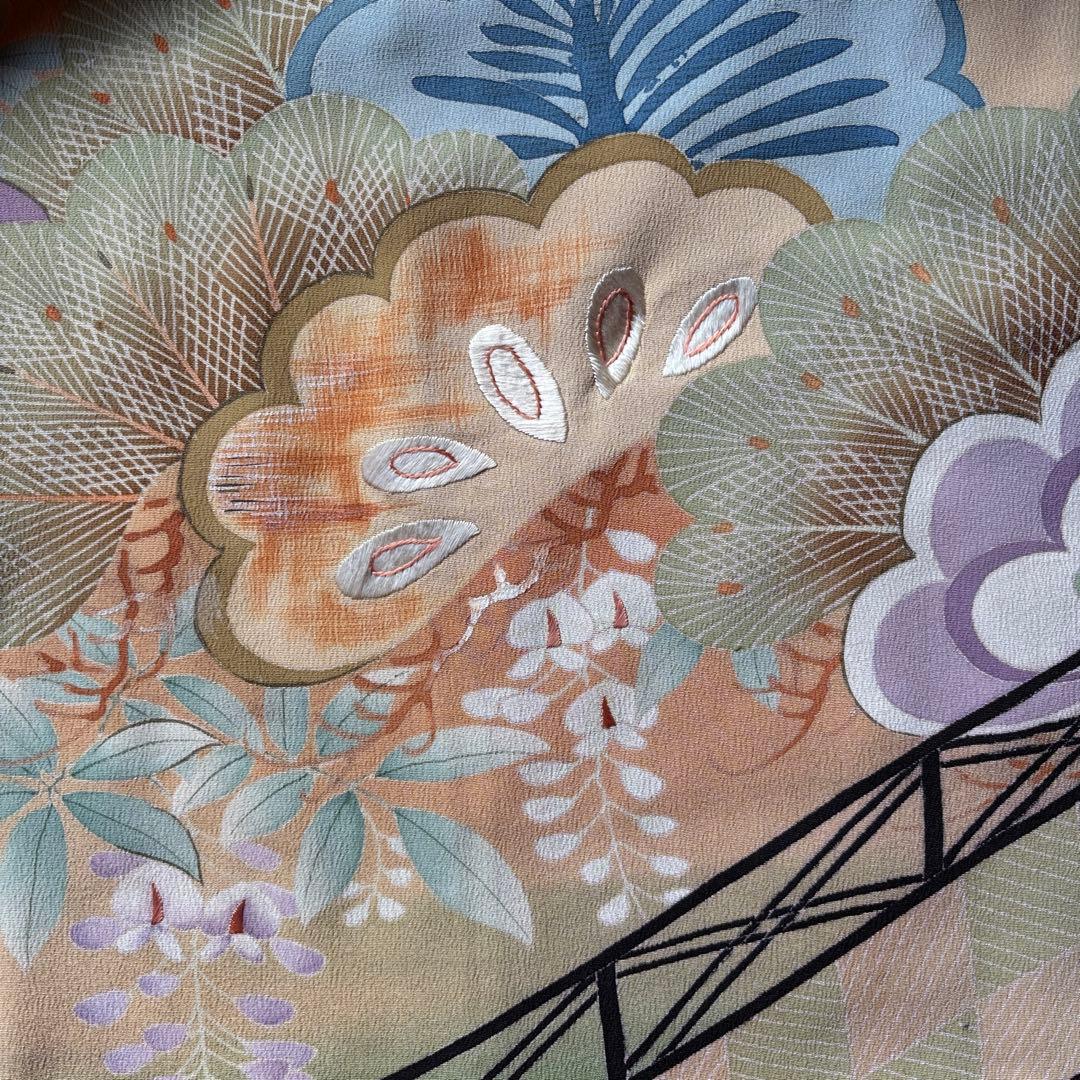 アンティーク振袖 薄紫　おしどり御所車文様ヴィンテージ正絹淡色はんなり