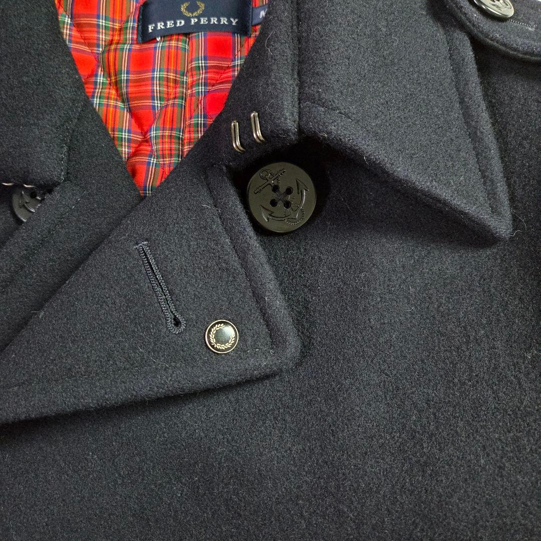 美品 フレッドペリー Pコート 裏地 総柄 チェック サイズM ダークネイビー