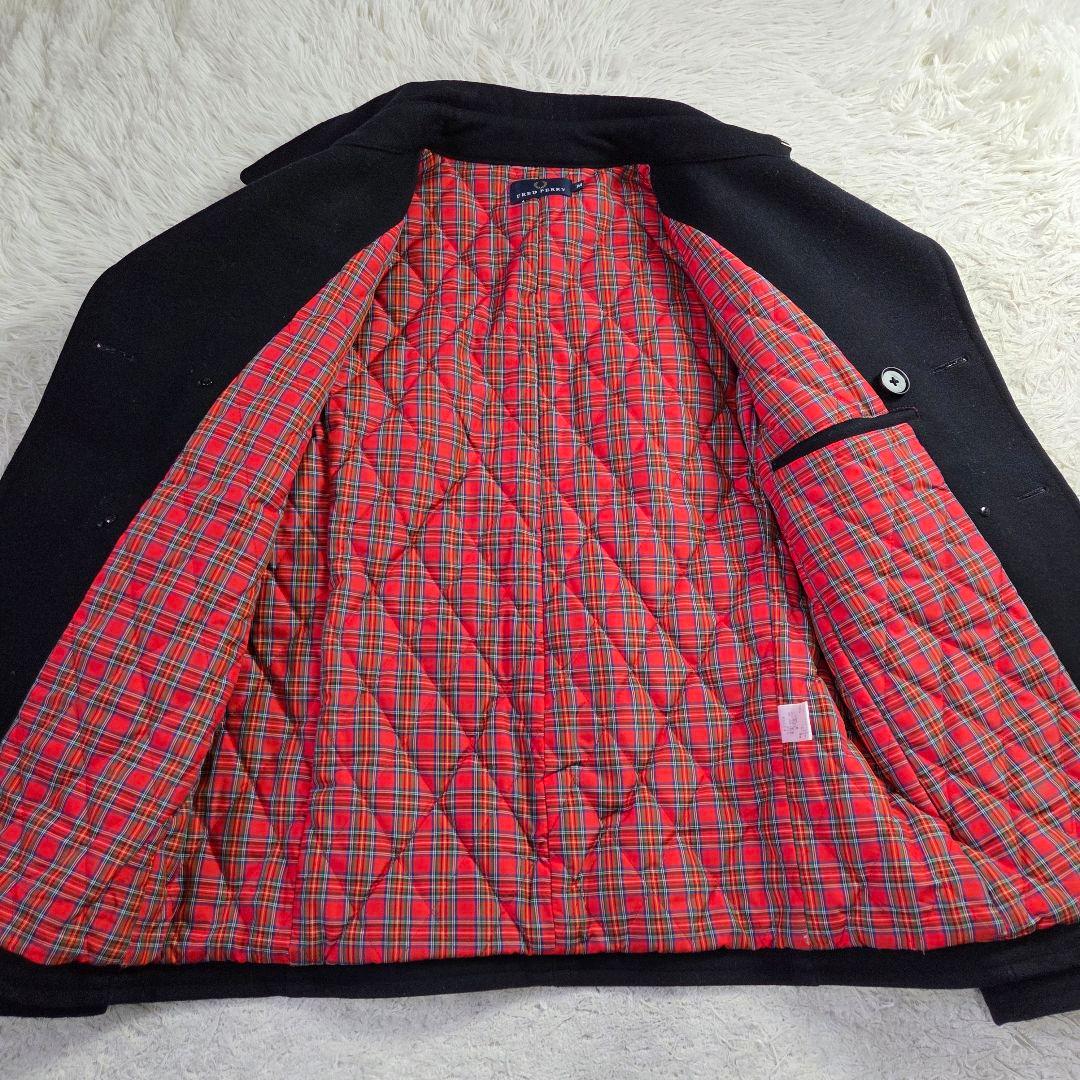 美品 フレッドペリー Pコート 裏地 総柄 チェック サイズM ダークネイビー