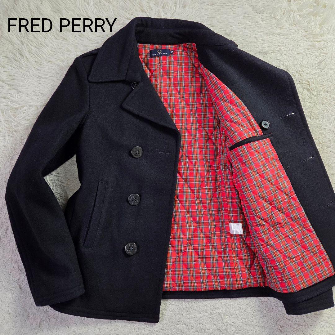 美品 フレッドペリー Pコート 裏地 総柄 チェック サイズM ダークネイビー