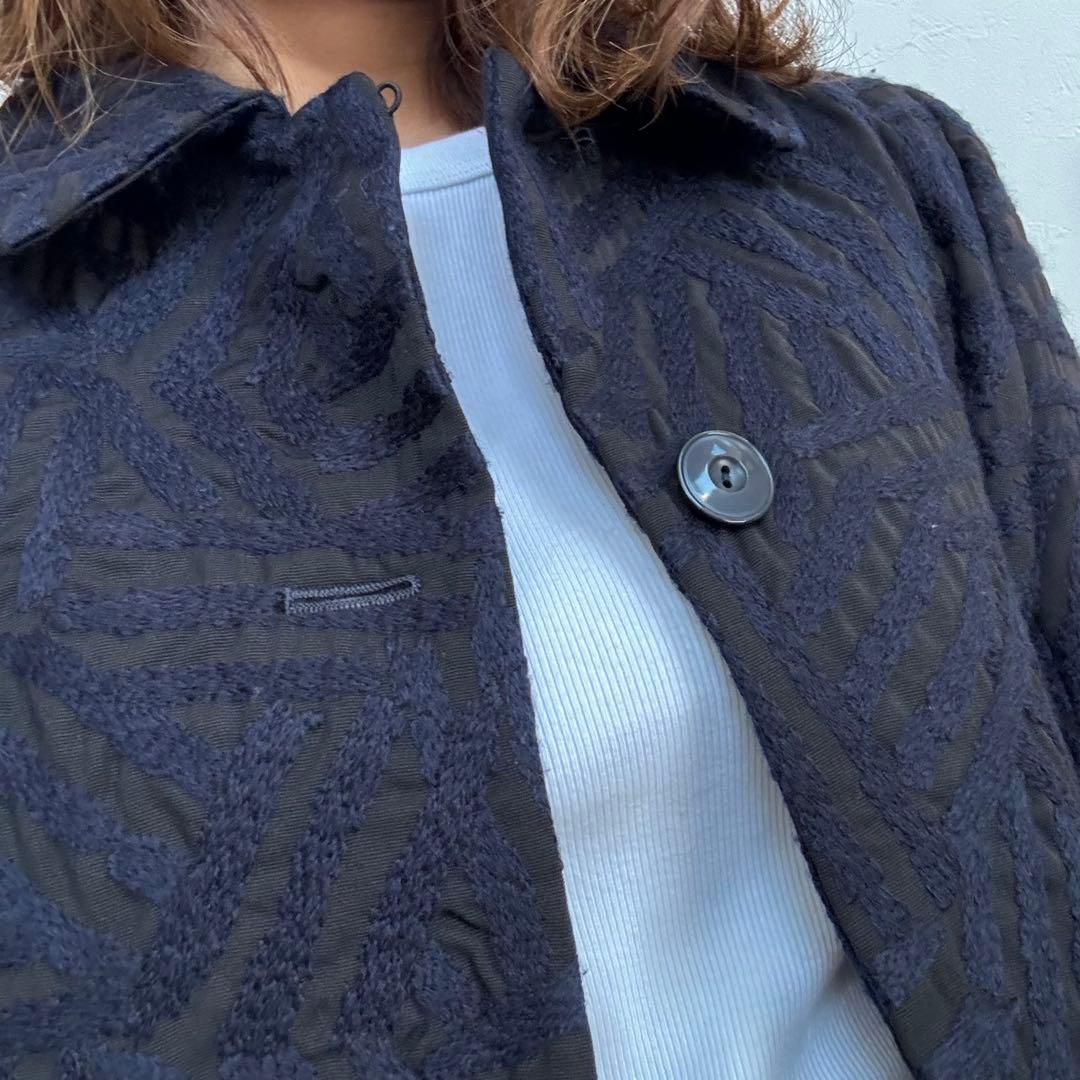 美品 ミナペルホネン コート ネイビー 黒 log 36 mina 刺繍