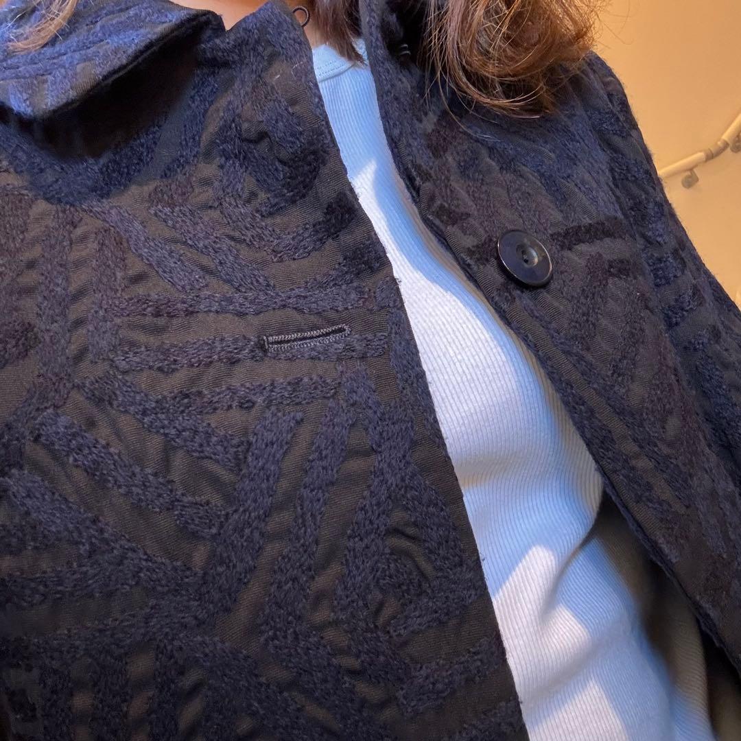 美品 ミナペルホネン コート ネイビー 黒 log 36 mina 刺繍