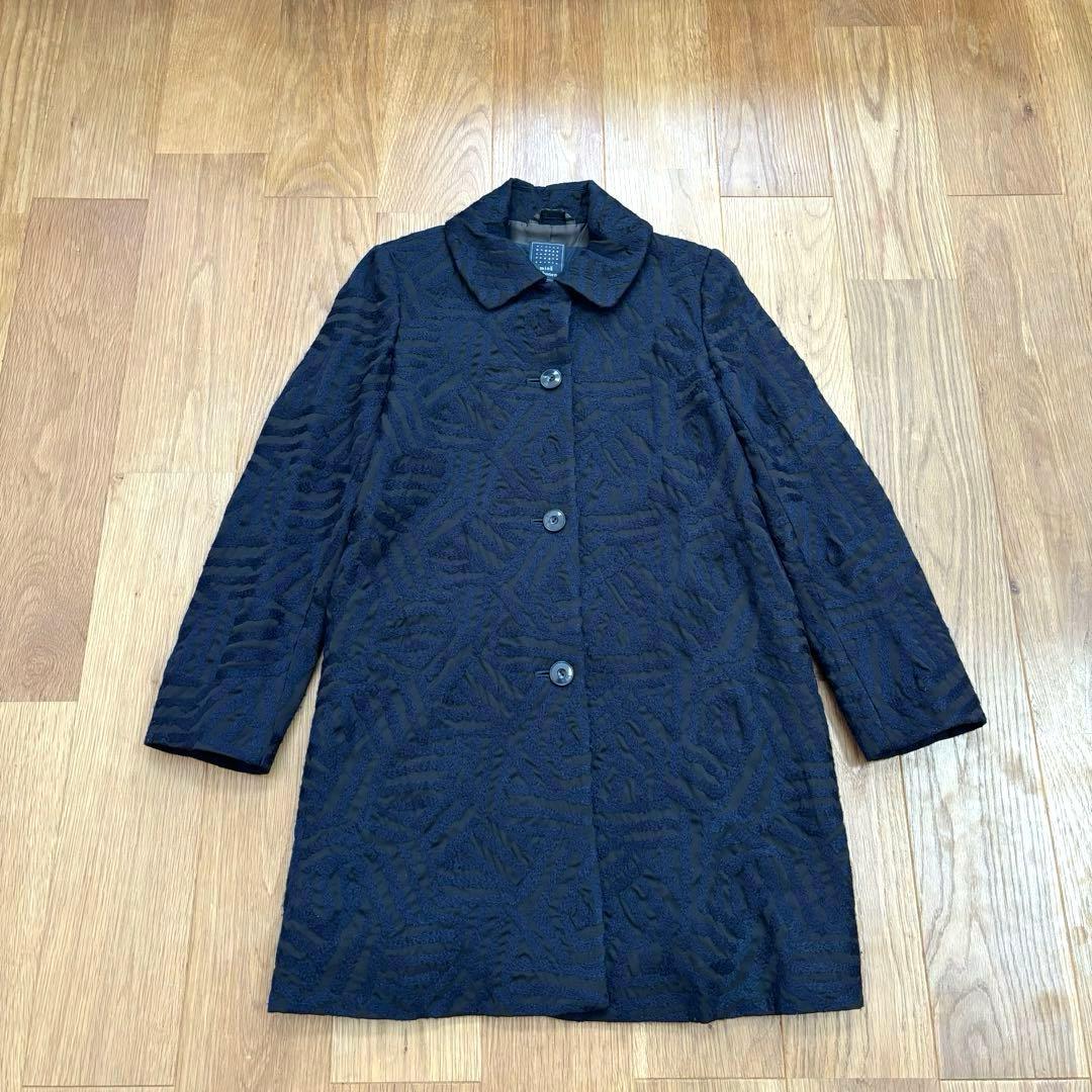 美品 ミナペルホネン コート ネイビー 黒 log 36 mina 刺繍