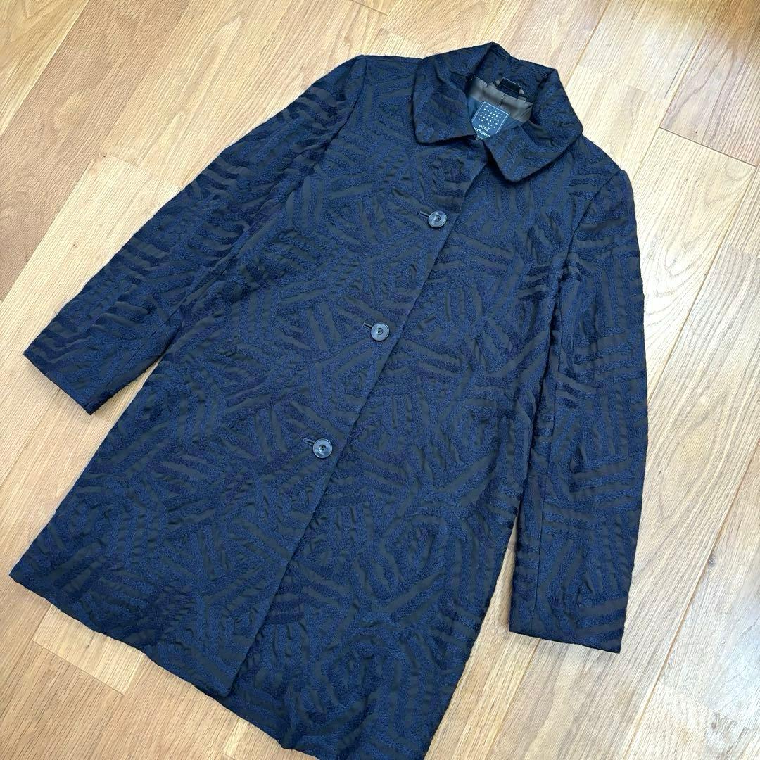 美品 ミナペルホネン コート ネイビー 黒 log 36 mina 刺繍