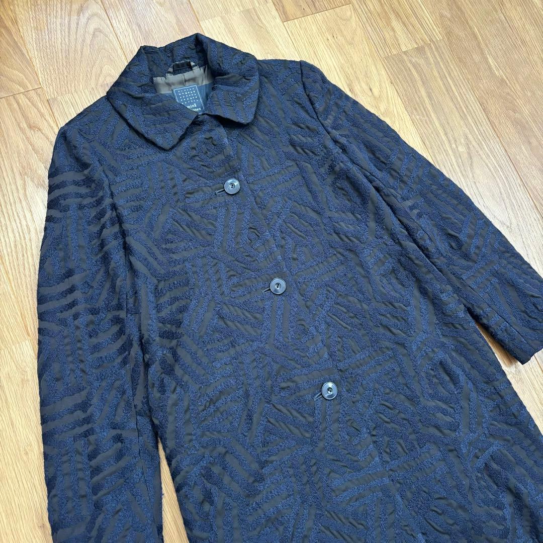 美品 ミナペルホネン コート ネイビー 黒 log 36 mina 刺繍