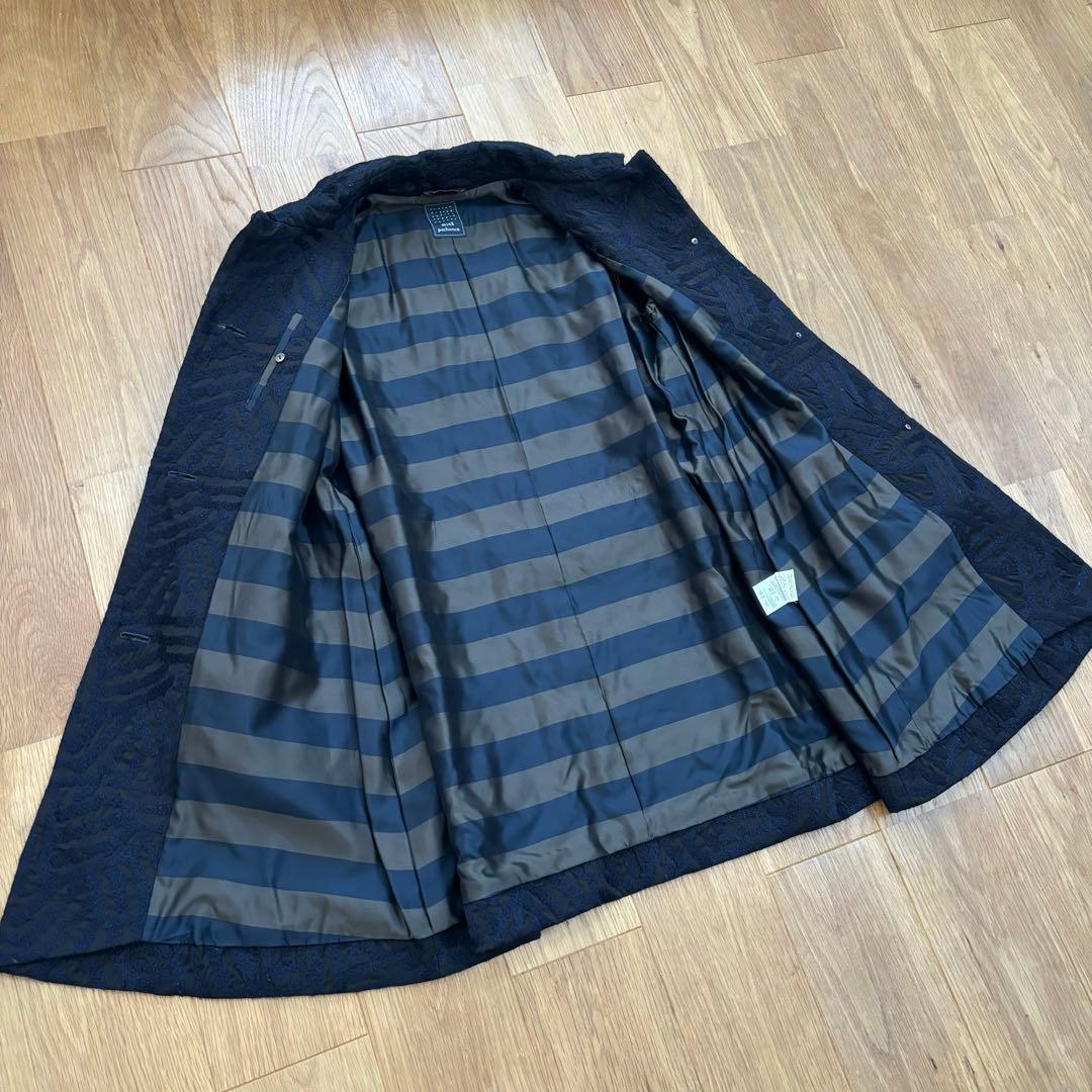 美品 ミナペルホネン コート ネイビー 黒 log 36 mina 刺繍
