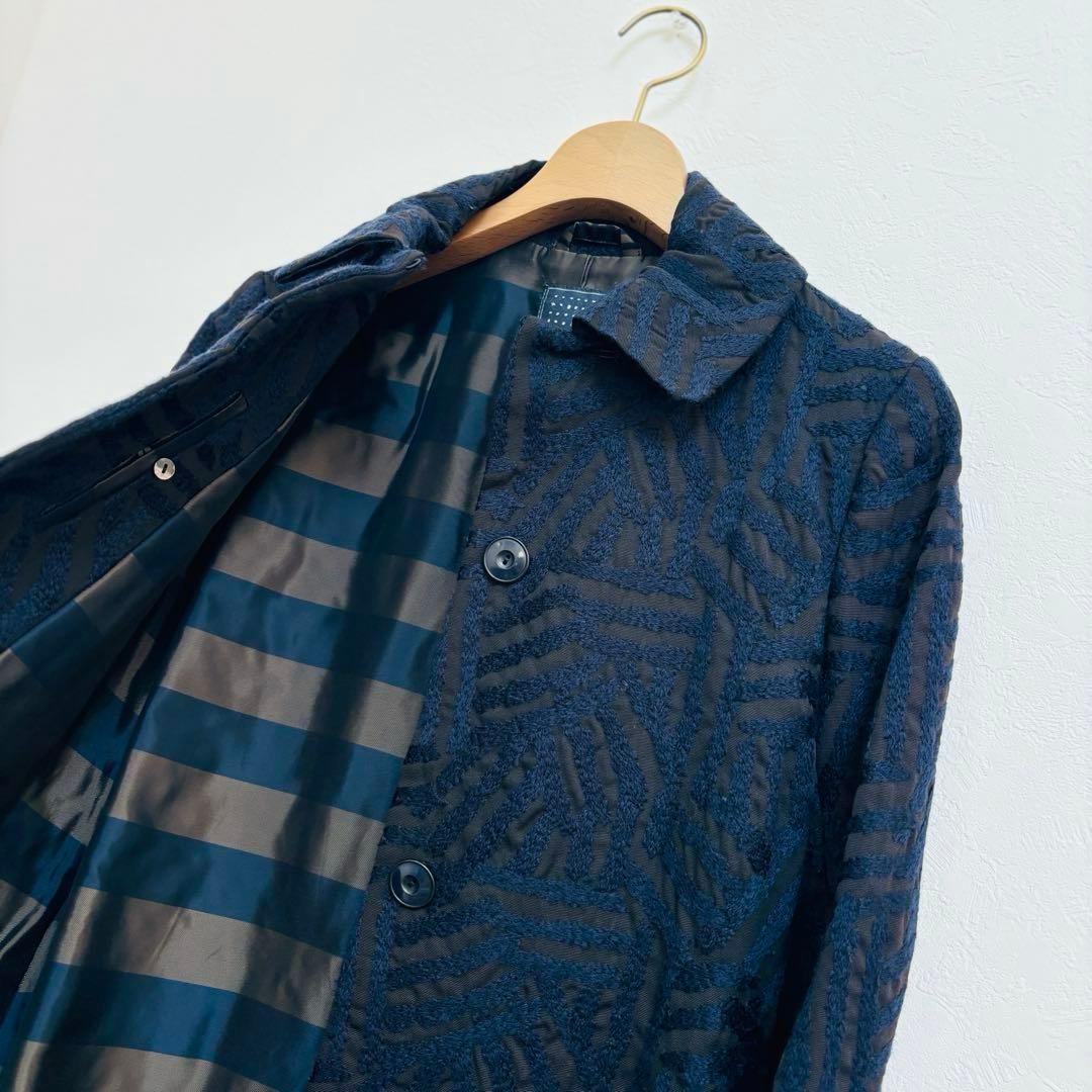 美品 ミナペルホネン コート ネイビー 黒 log 36 mina 刺繍