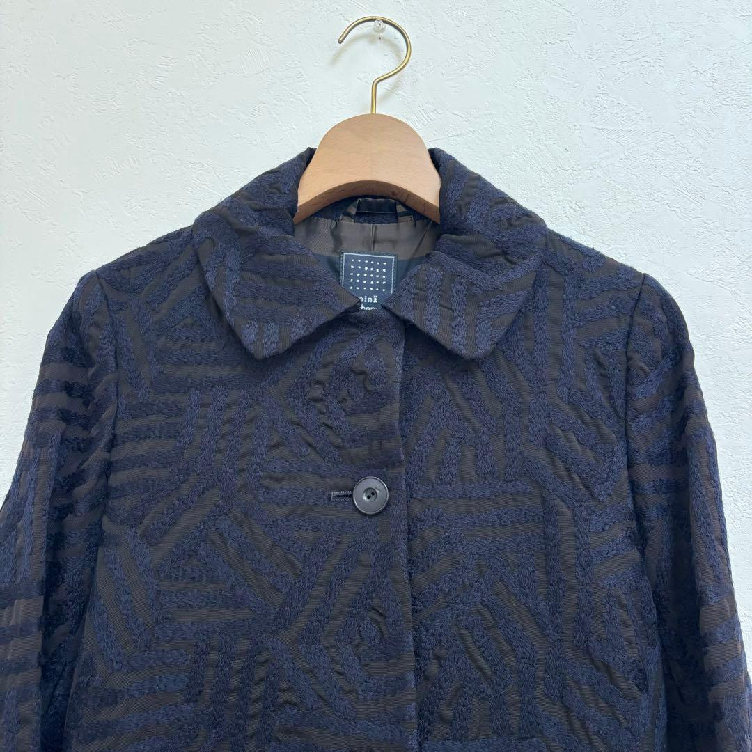 美品 ミナペルホネン コート ネイビー 黒 log 36 mina 刺繍