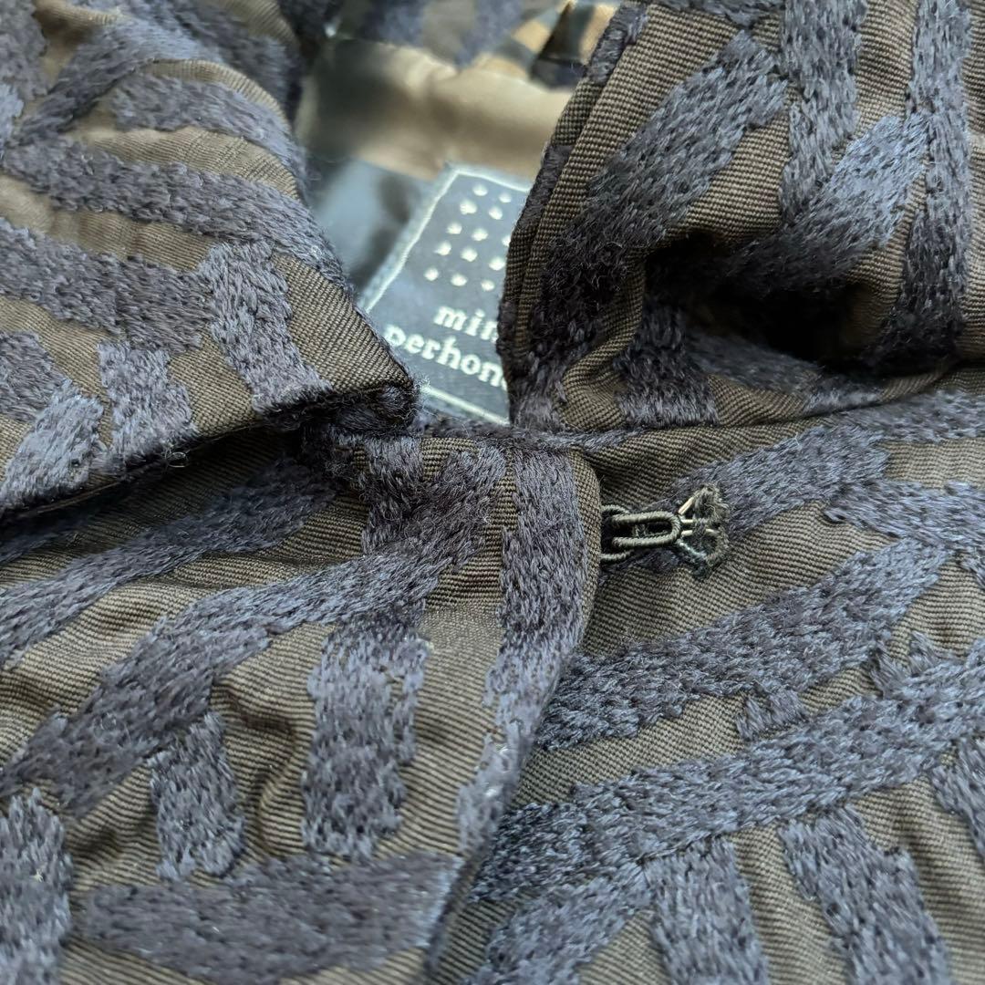 美品 ミナペルホネン コート ネイビー 黒 log 36 mina 刺繍