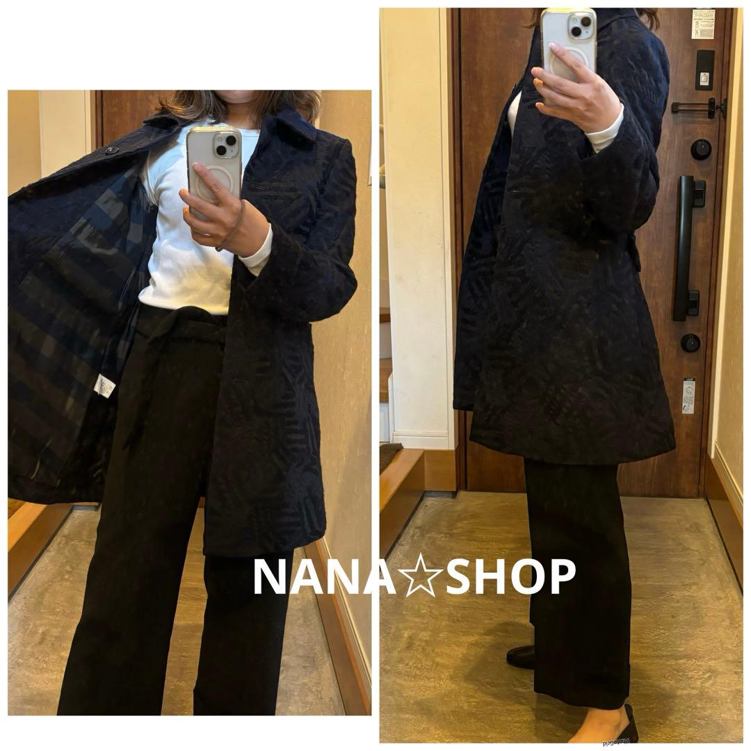 美品 ミナペルホネン コート ネイビー 黒 log 36 mina 刺繍