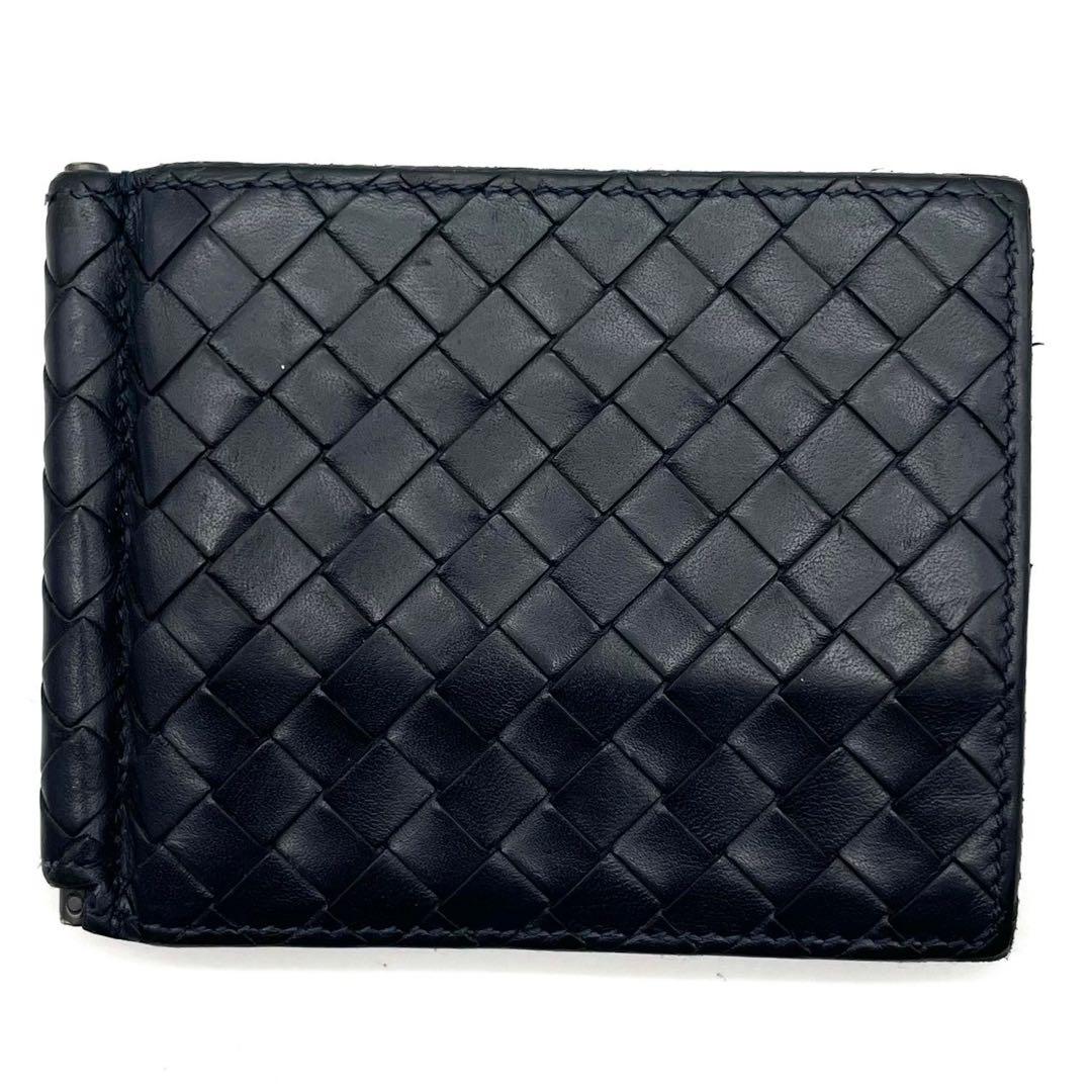 極上⚫︎ボッテガヴェネタ マネークリップ イントレチャート レザー ネイビー 濃紺