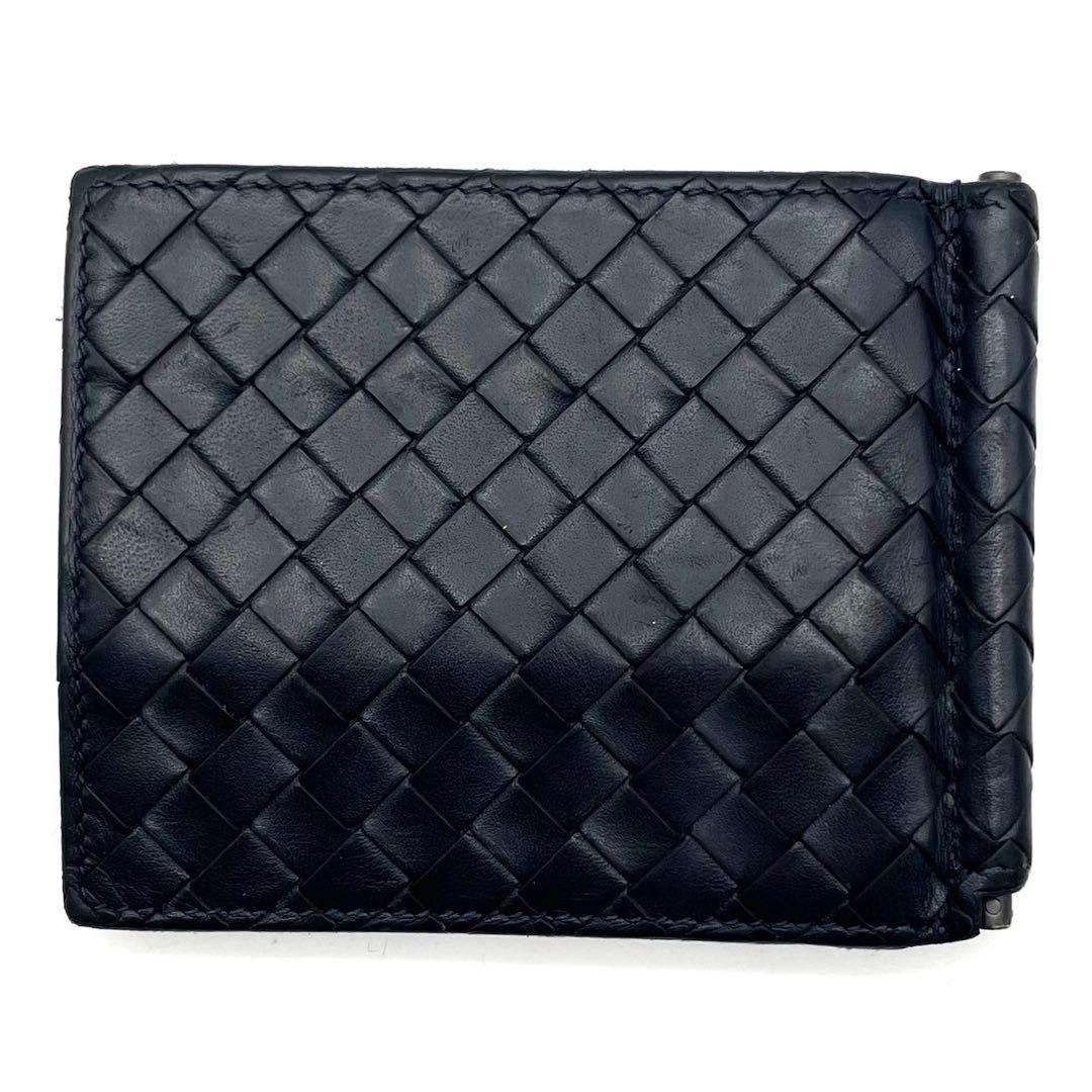 極上⚫︎ボッテガヴェネタ マネークリップ イントレチャート レザー ネイビー 濃紺