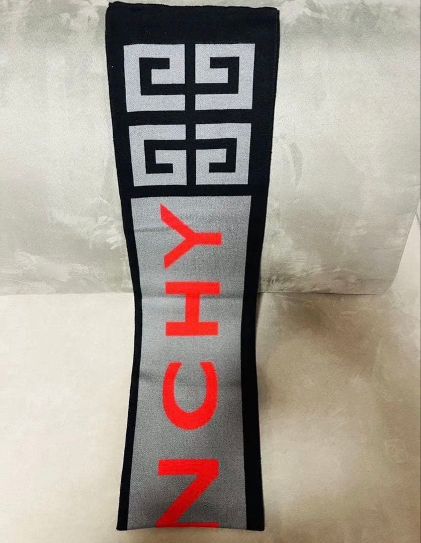 【美品】ジバンシー GIVENCHY ジバンシィ マフラー コットンニット ロゴ