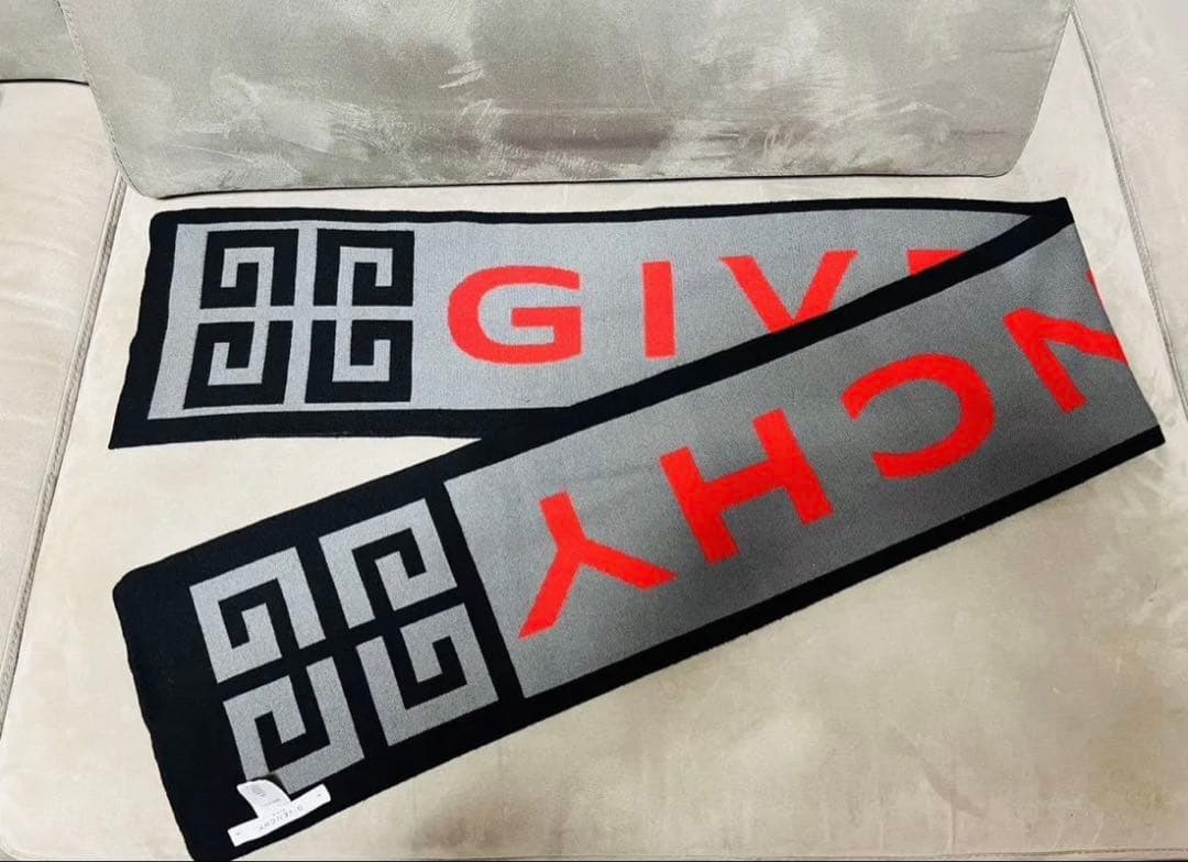 【美品】ジバンシー GIVENCHY ジバンシィ マフラー コットンニット ロゴ