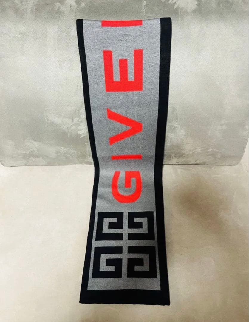 【美品】ジバンシー GIVENCHY ジバンシィ マフラー コットンニット ロゴ