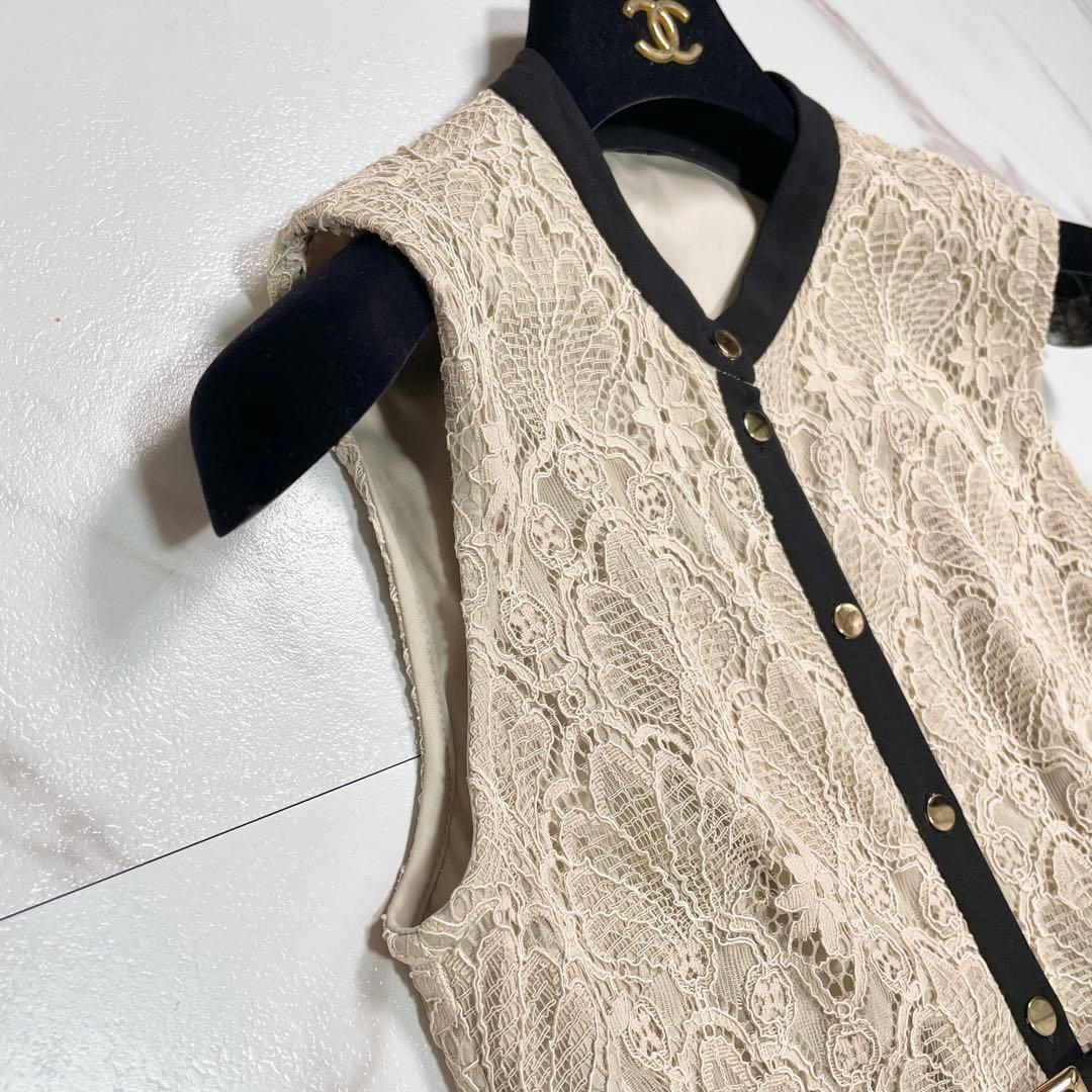 近年✨ダイアグラム レース 刺繍 ワンピース ドレス ベルト Aライン 36