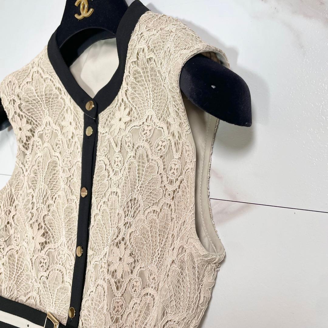 近年✨ダイアグラム レース 刺繍 ワンピース ドレス ベルト Aライン 36