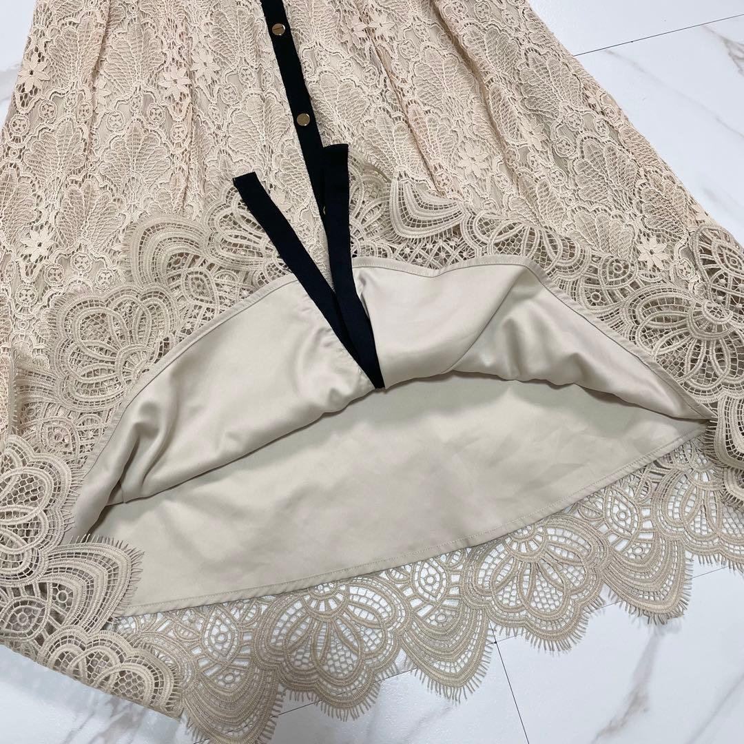 近年✨ダイアグラム レース 刺繍 ワンピース ドレス ベルト Aライン 36