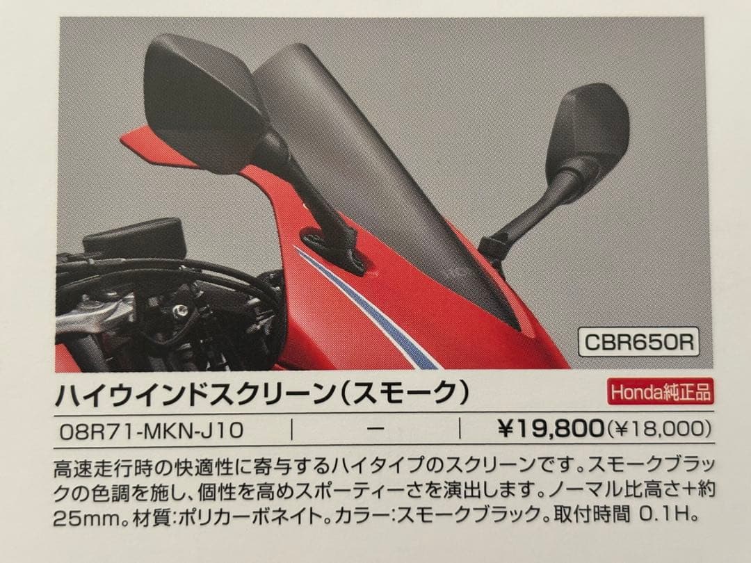 ホンダ純正CBR650R ハイウィンドスクリーン