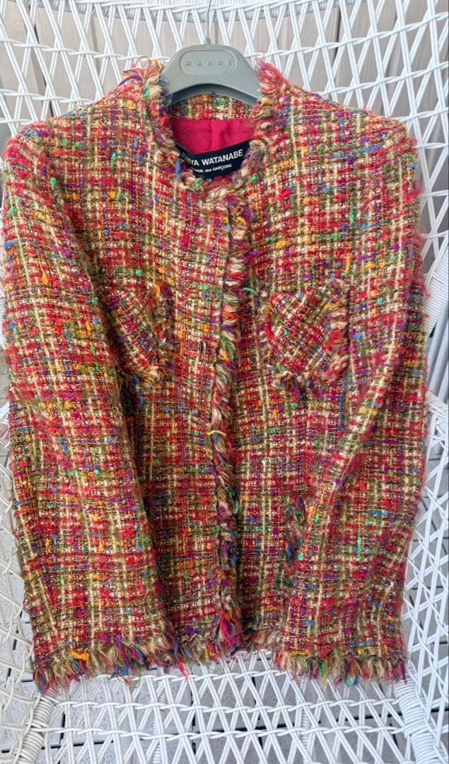 ◆初期ツィード極美品◆ジュンヤワタナベ コムデギャルソン/ノーカラージャケット◆
