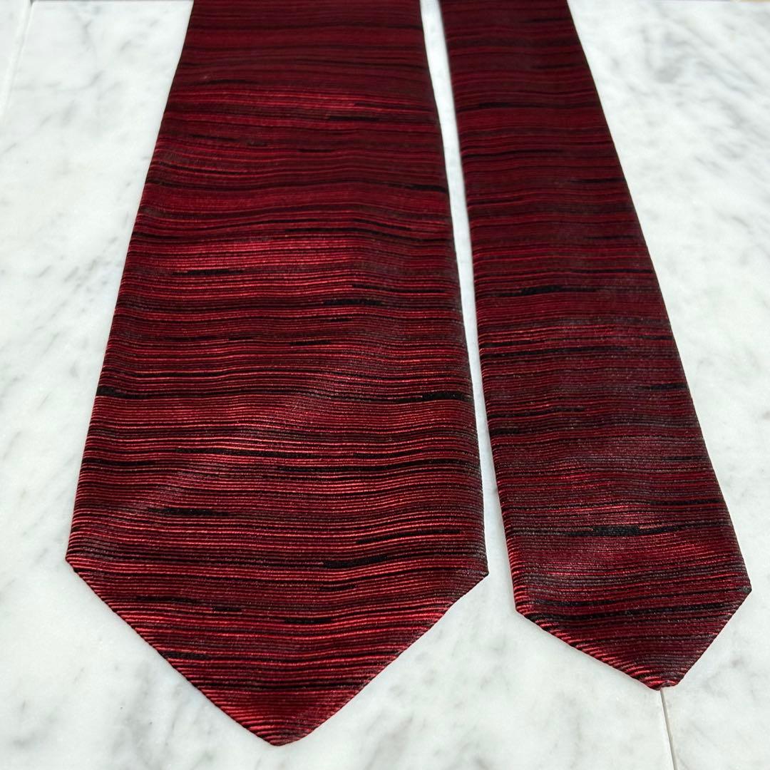Dominique France ネクタイ レッド ブラック ストライプ系