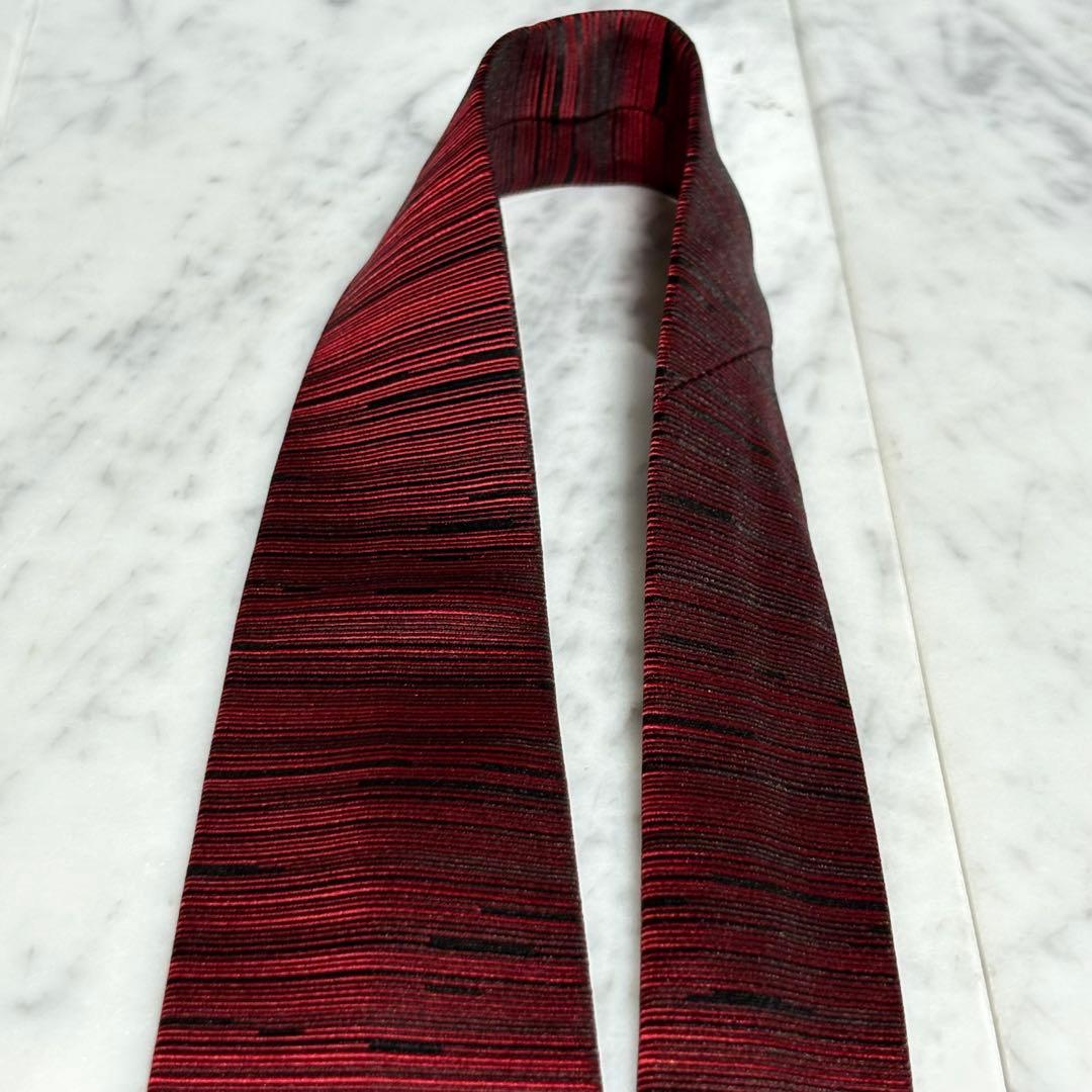 Dominique France ネクタイ レッド ブラック ストライプ系
