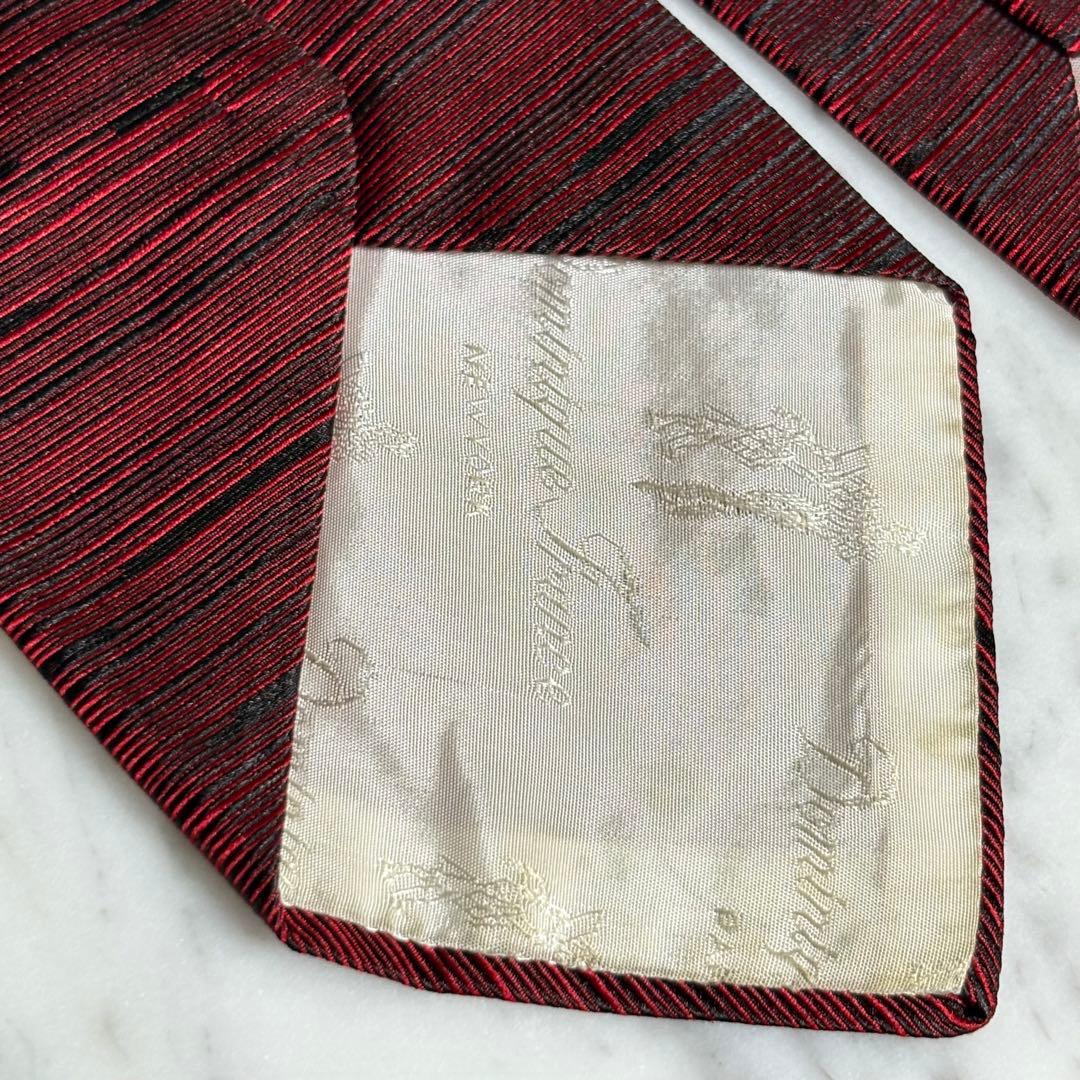 Dominique France ネクタイ レッド ブラック ストライプ系