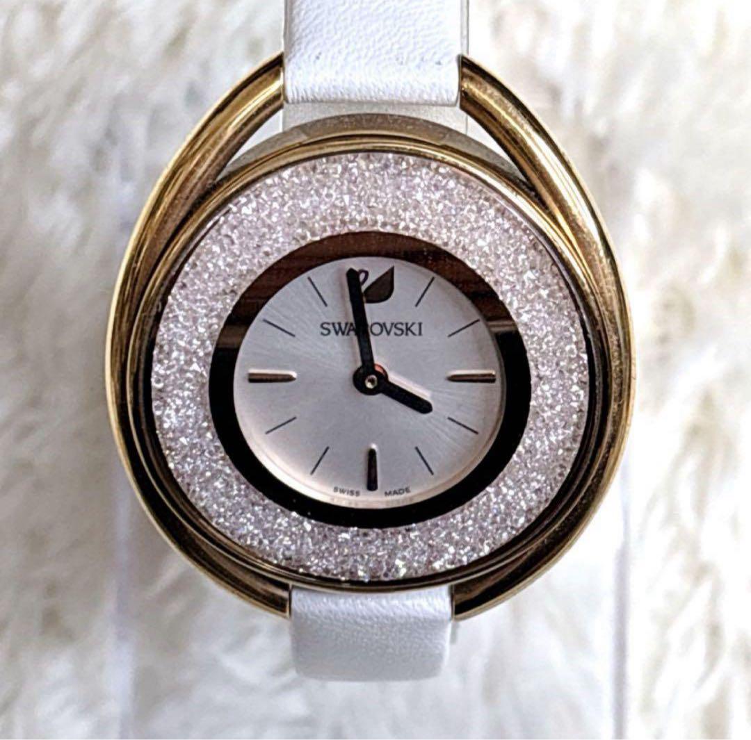 【美品】SWAROVSKI スワロフスキー 腕時計 クリスタルライン ホワイト