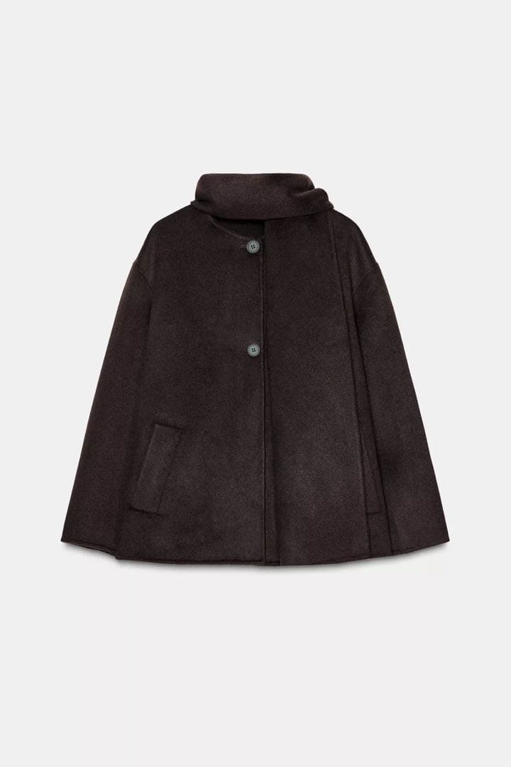 新品タグ付⭐︎ZARA ザラ ウール ショートスカーフコート ブラウン