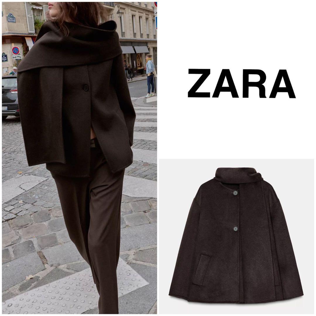 新品タグ付⭐︎ZARA ザラ ウール ショートスカーフコート ブラウン