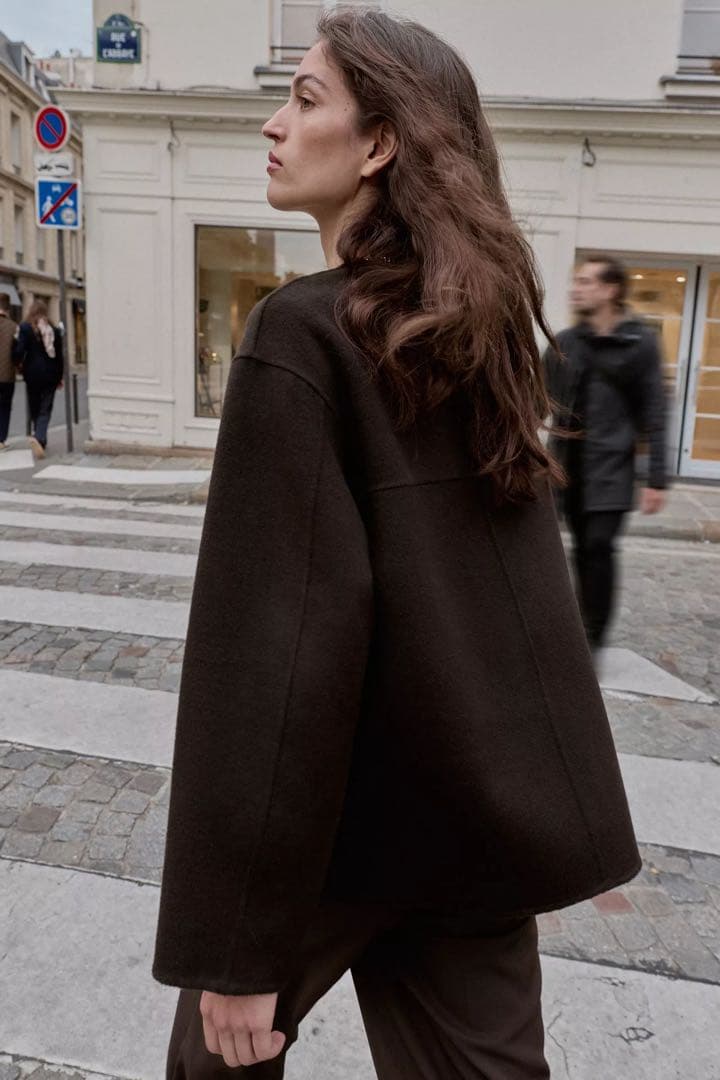 新品タグ付⭐︎ZARA ザラ ウール ショートスカーフコート ブラウン