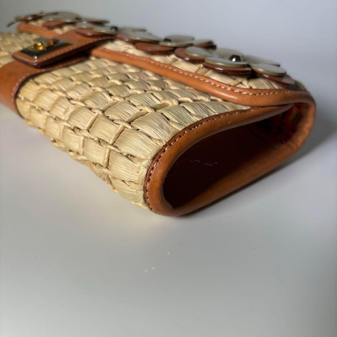 ✨️極美品✨️ケイトスペード クラッチバッグ ストロー かごバッグ 袋付き