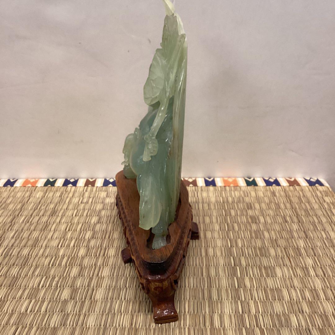翡翠 置物 緑色 木製台座 約15cm