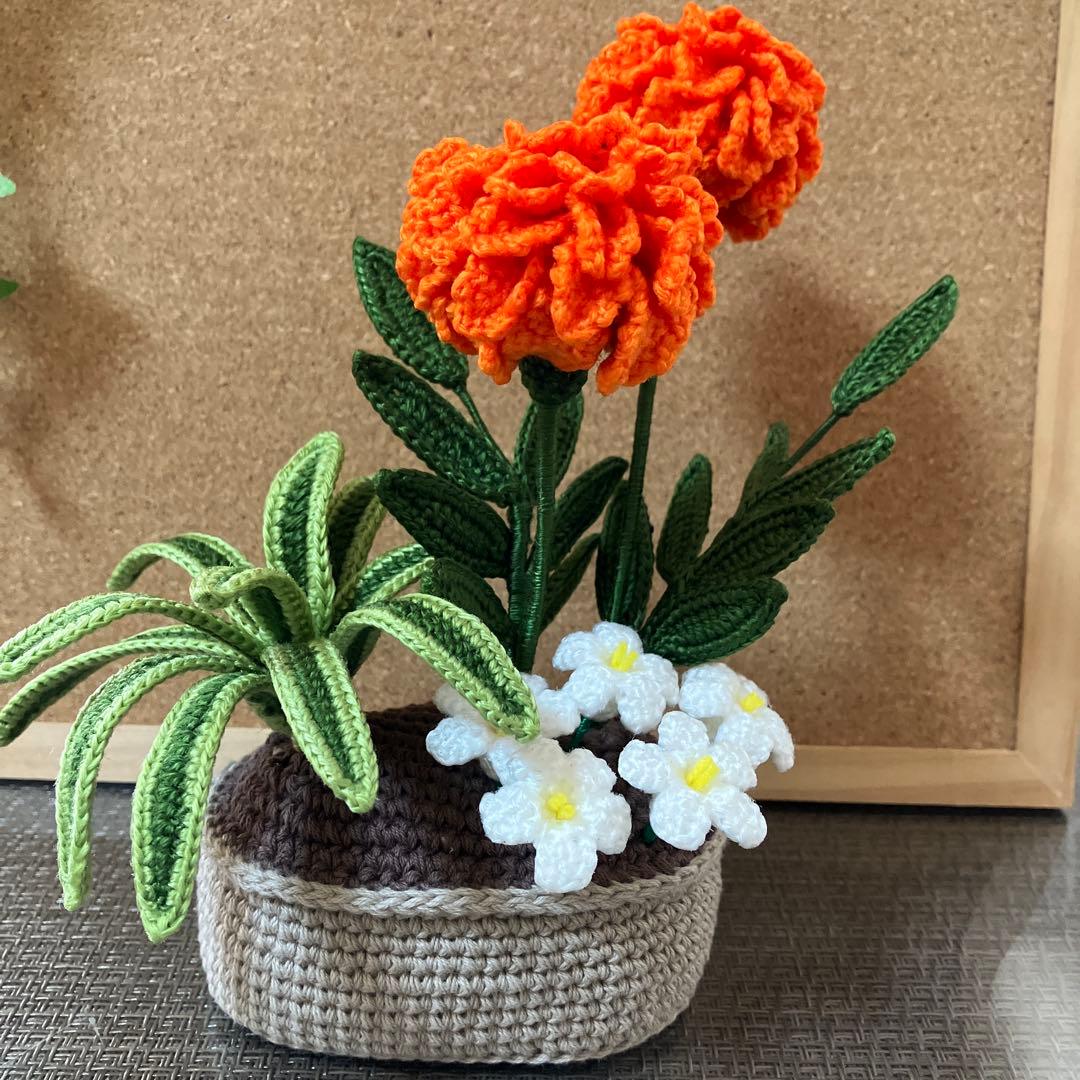 編みぐるみ　花　コットンバッグ6点