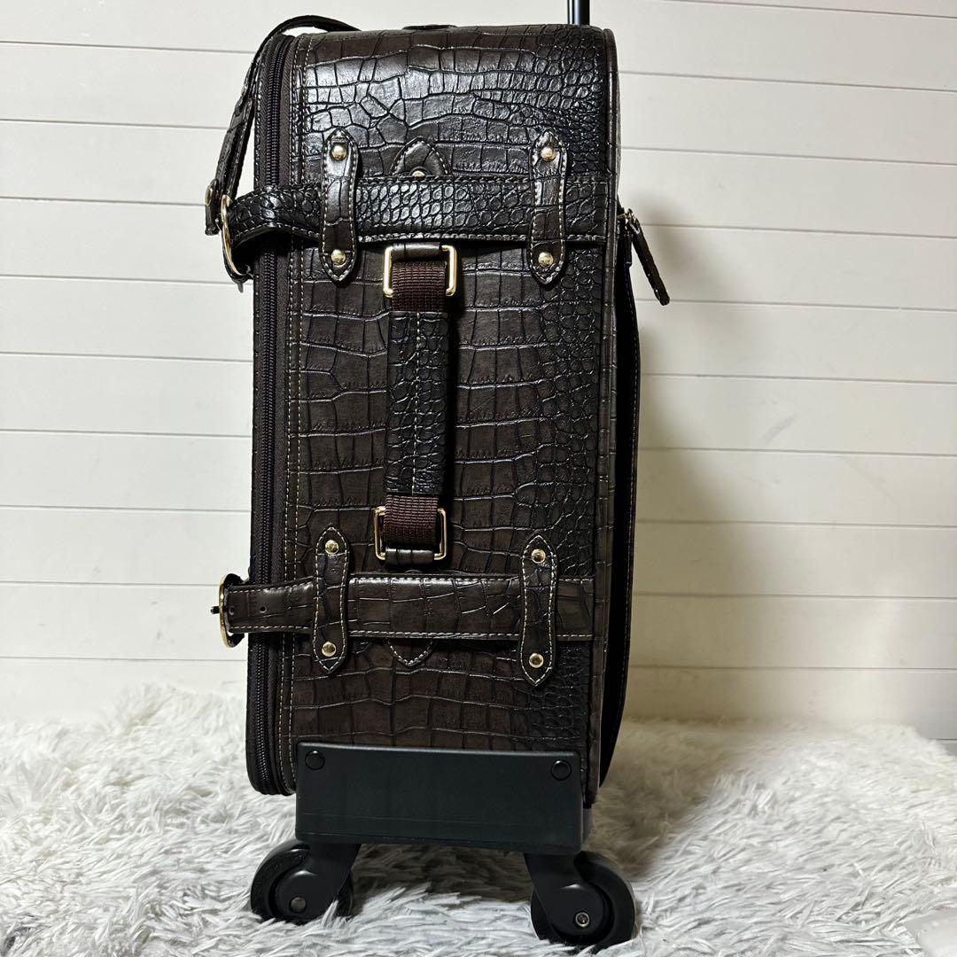 新品未使用✨SWANY スワニー　クロコ型押し　キャリーバッグ　ダークブラウン