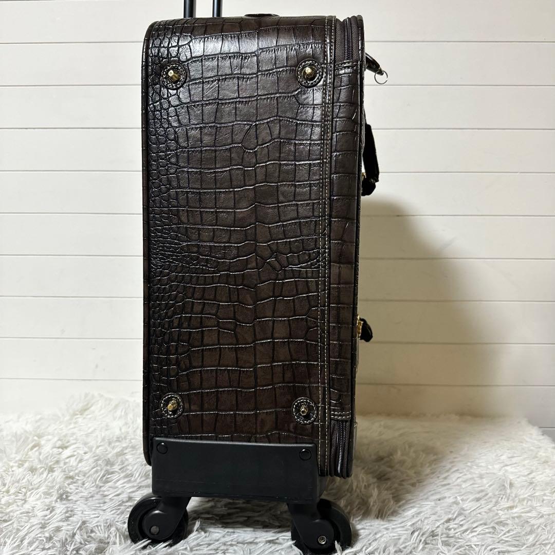 新品未使用✨SWANY スワニー　クロコ型押し　キャリーバッグ　ダークブラウン