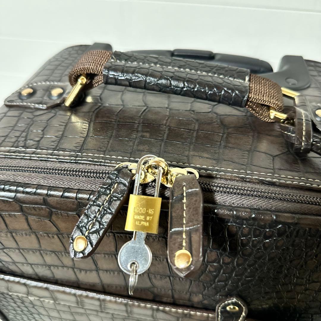 新品未使用✨SWANY スワニー　クロコ型押し　キャリーバッグ　ダークブラウン