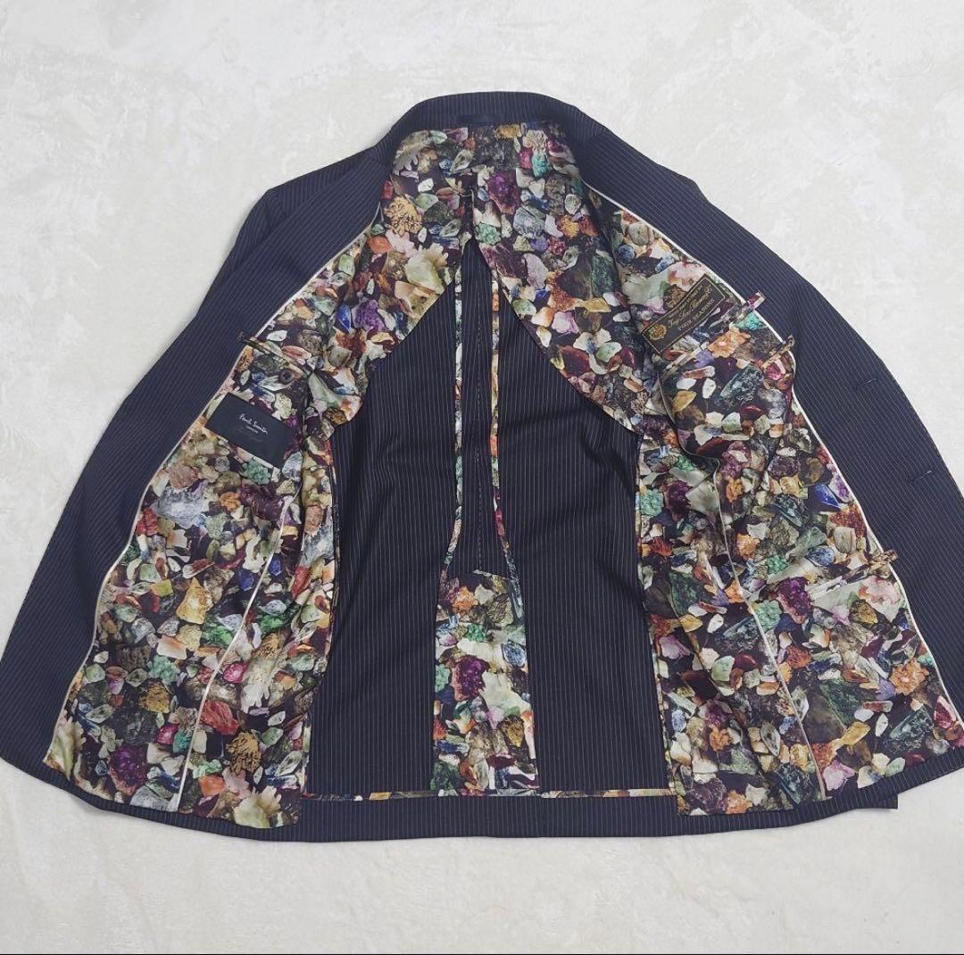 【美品/希少】ポールスミス×ロロピアーナストライプスーツ☆シルク混☆裏地花柄☆M