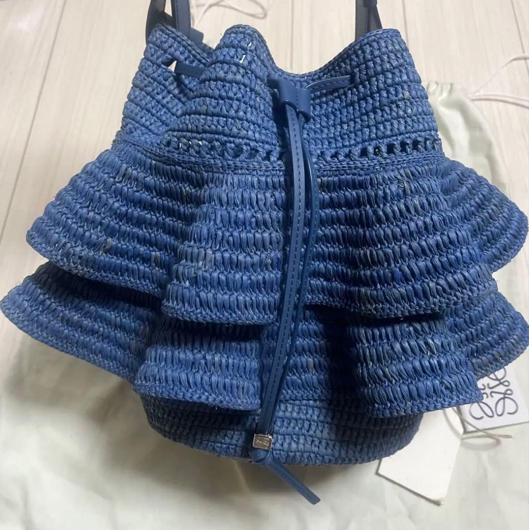専用★LOEWE ラッフルバルーン　ラフィア&カーフカゴバッグ 袋付き