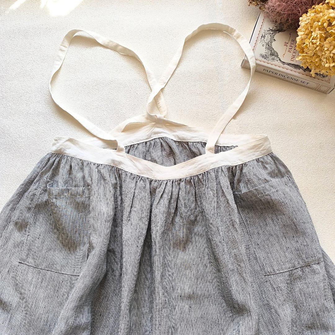 s*mam+ リネン ストライプ サスペンダー スカート 作家さん ハンドメイド