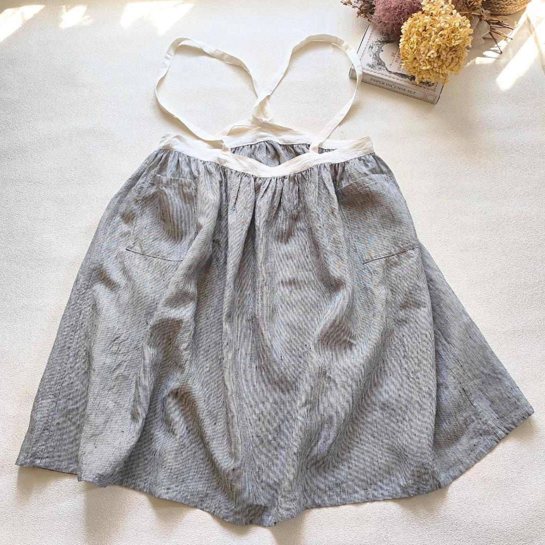 s*mam+ リネン ストライプ サスペンダー スカート 作家さん ハンドメイド