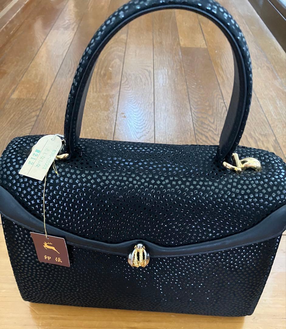 印伝ビーズ装飾 ハンドバッグ 黒