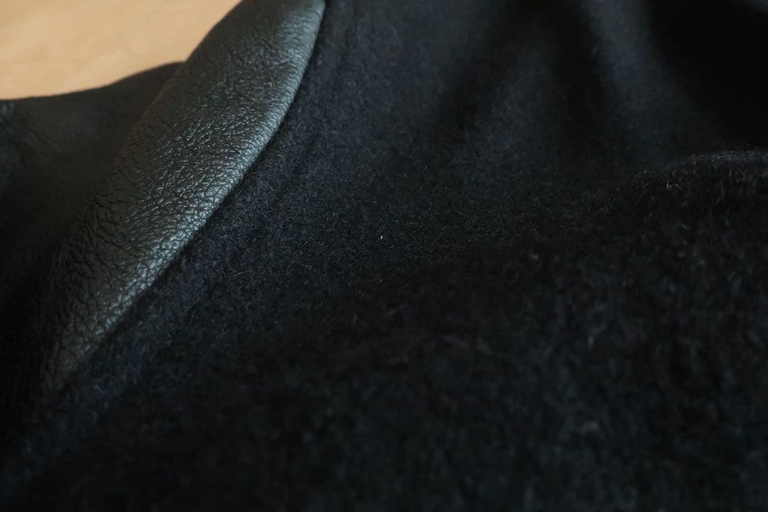 カナダ製 バーシティジャケット スタジャン レザー切替 ブラック L ウール