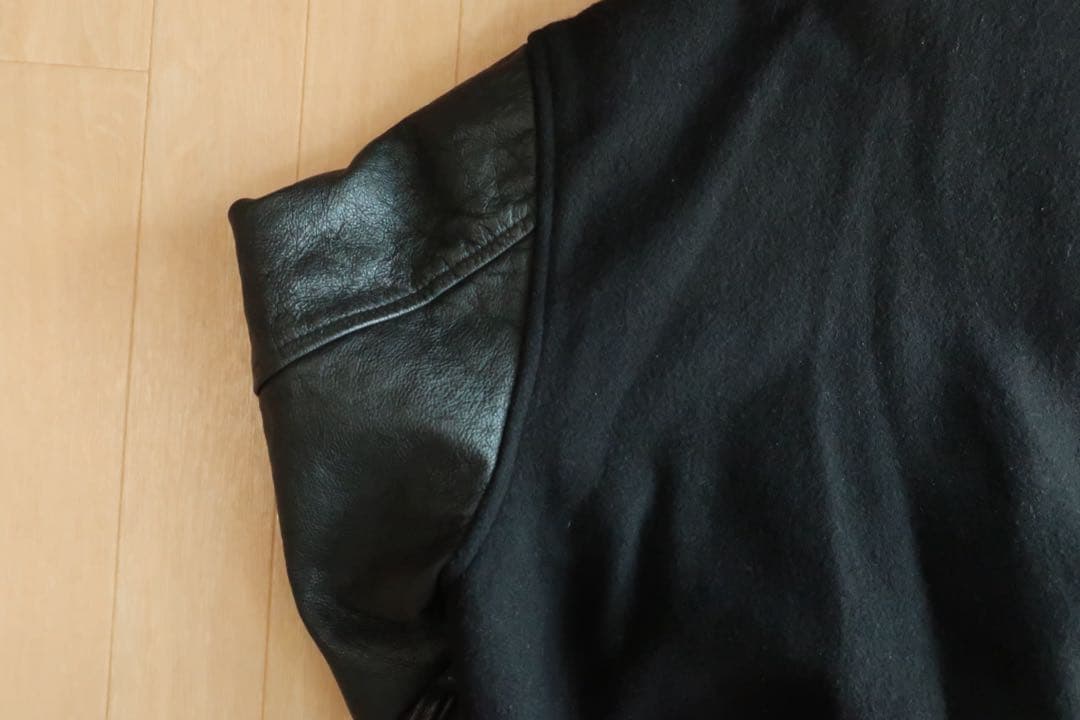 カナダ製 バーシティジャケット スタジャン レザー切替 ブラック L ウール