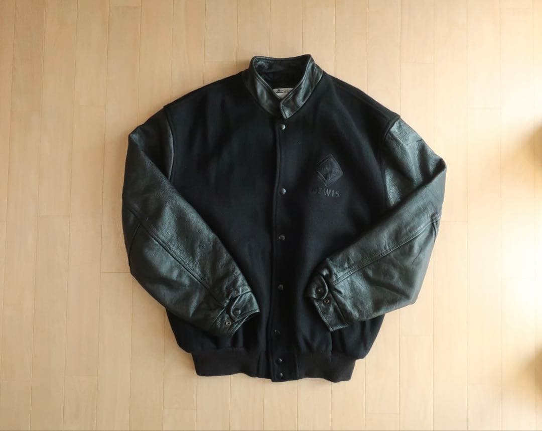 カナダ製 バーシティジャケット スタジャン レザー切替 ブラック L ウール
