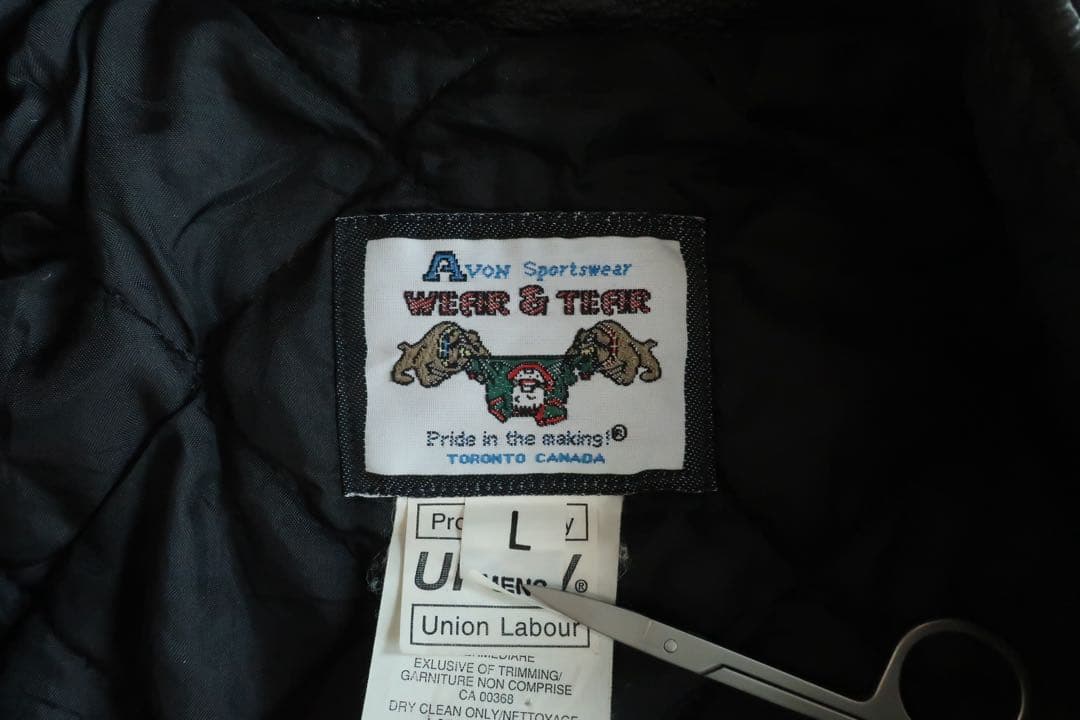 カナダ製 バーシティジャケット スタジャン レザー切替 ブラック L ウール