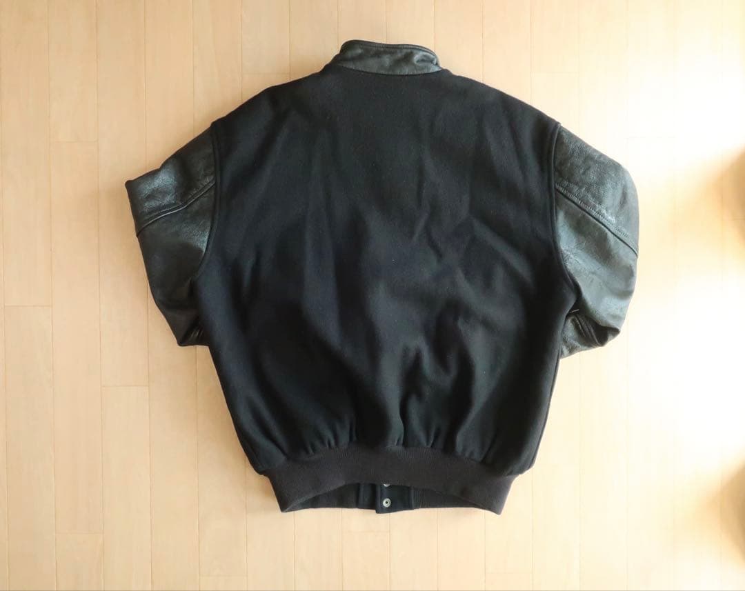 カナダ製 バーシティジャケット スタジャン レザー切替 ブラック L ウール