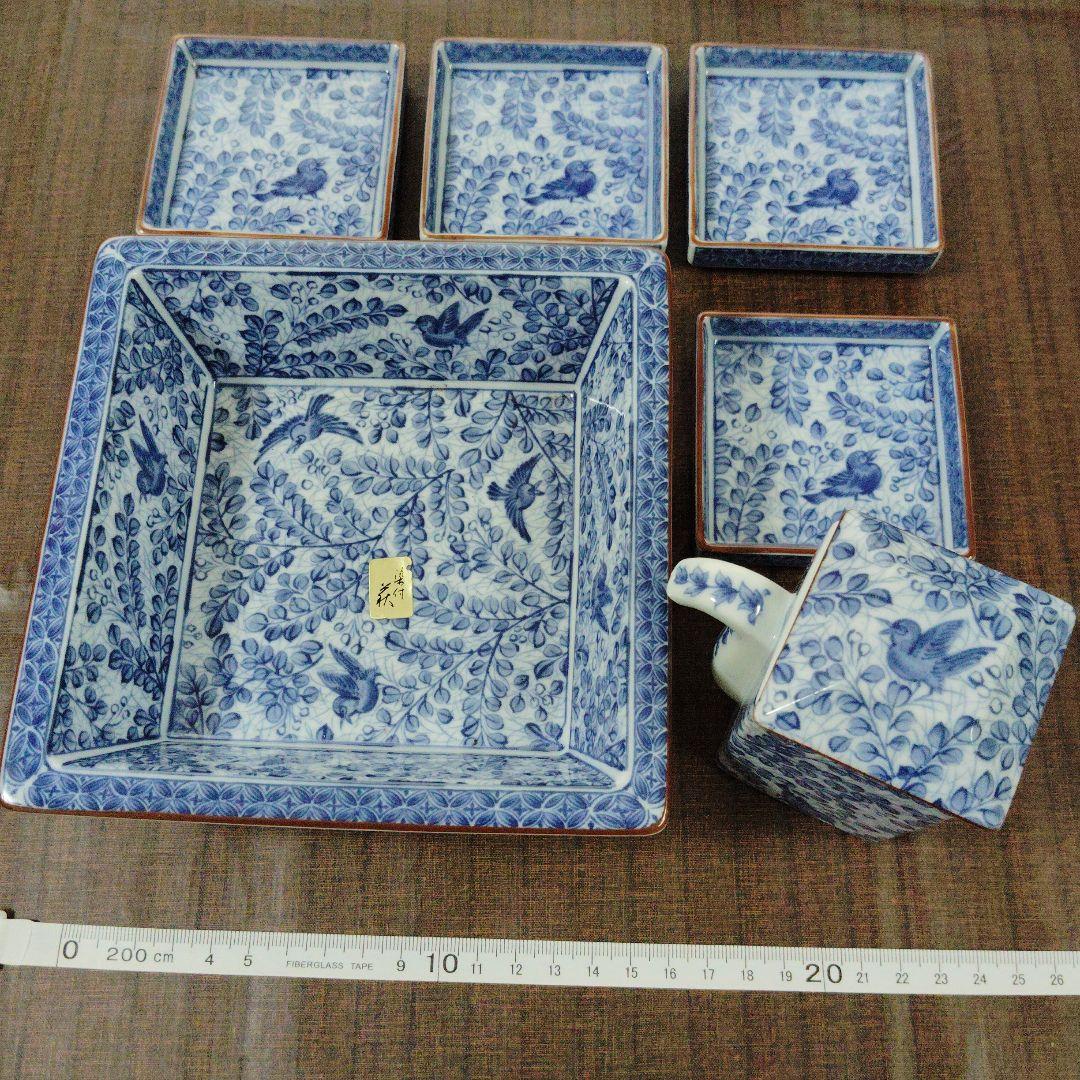 有田焼　龍峰窯　四君子　角皿揃セット　角皿　銘々皿　小皿　染付　古伊万里